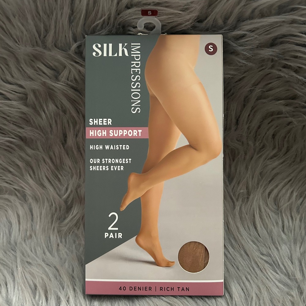 Silk Impressions High Support Sheer Tights Womens Size Small Rich Tan High Waist